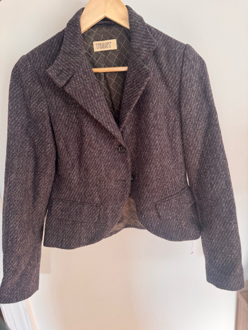TOAST Women's Eggplant herribone wool tweed blazer
